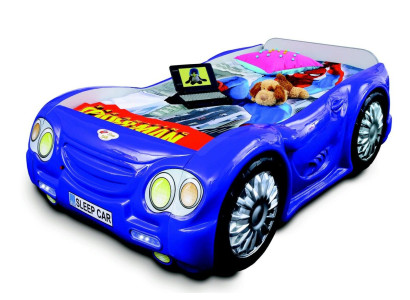 Sacīkšu automašīna gultiņa ar matraci bērnu gultas automašīna bērnu istaba zila