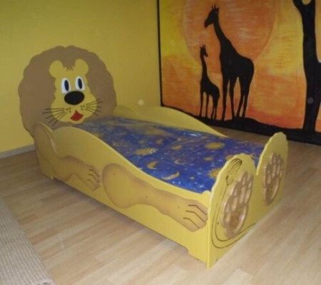 Gultiņbērns Jauniešu gultas Gulta Gultas komplekts Matracis Koka gulta 90x200cm Dzīvnieks Lauva Jauns
