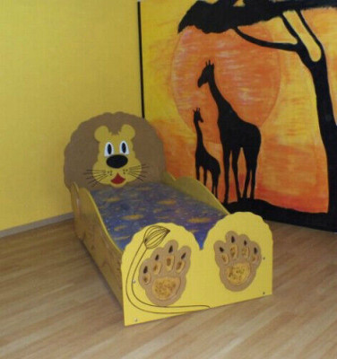 Gultiņbērns Jauniešu gultas Gulta Gultas komplekts Matracis Koka gulta 90x200cm Dzīvnieks Lauva Jauns