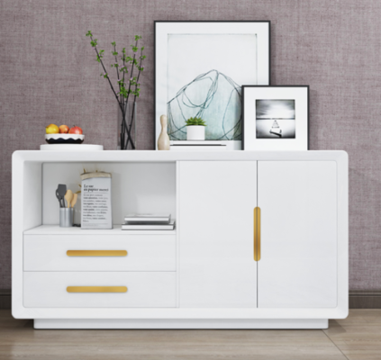Sideboard ar 2 durvīm un 2 plauktiem, baltais skapītis ar plauktu.