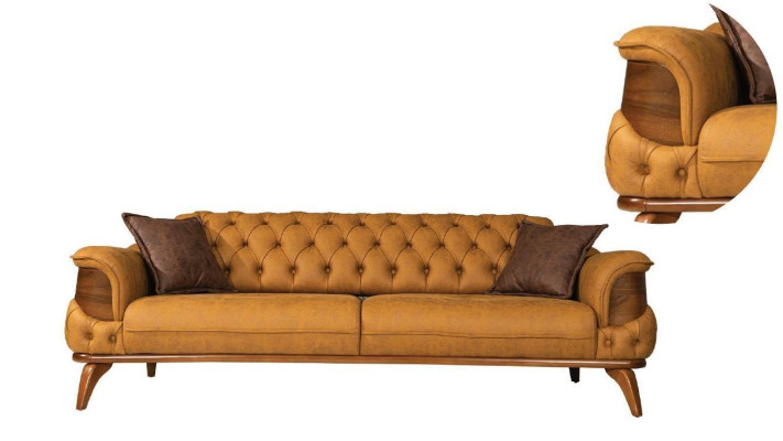 Trīsvietīga ādas dīvāns mīkstās mēbelēs luksusa dīvāns Chesterfield Rietumu ASV dzeltenā krāsā