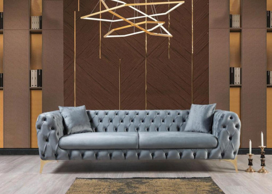 Sofagarnitur Zils Dīvāns Luksusa Dīvāni Krēsls 3+3+1 Sēdētājs Chesterfield dizains Samts
