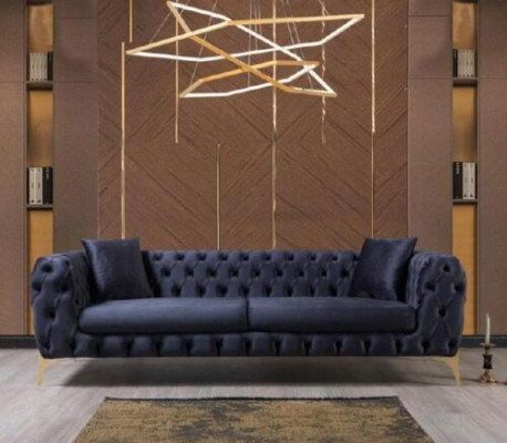 Sofagarnitur Zils Dīvāns Luksusa Dīvāni Krēsls 3+3+1 Sēdētājs Chesterfield dizains Samts