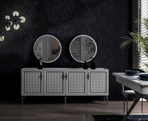 Pele Sideboard Skapītis Plaukts Skapji Mēbeles Spogulis Krēsli 3 gabali