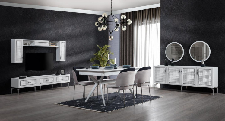 Pele Sideboard Skapītis Plaukts Skapji Mēbeles Spogulis Krēsli 3 gabali