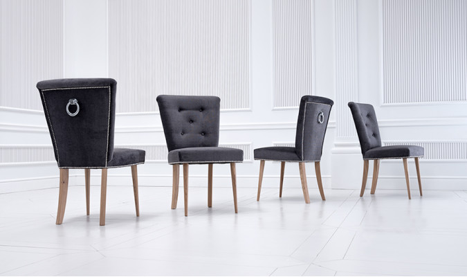 Krēslu kārta Chesterfield komplekts 4 krēsli Dīvāns Sēdekļa polsterējums