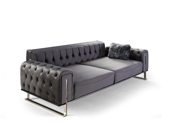 Luxus Chesterfield sofa 3 sēdvietas Pelēks dīvāns Apdare Tekstils Dīvāns
