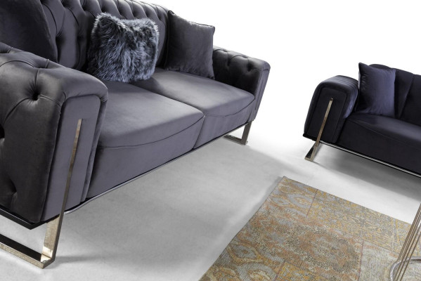 Luxus Chesterfield sofa 3 sēdvietas Pelēks dīvāns Apdare Tekstils Dīvāns