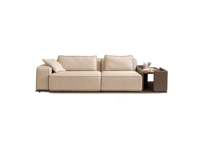 Trīs vietu dīvāns sofa 3 sēdvietām beige audums auduma dīvāns mīkstā gultnē galds