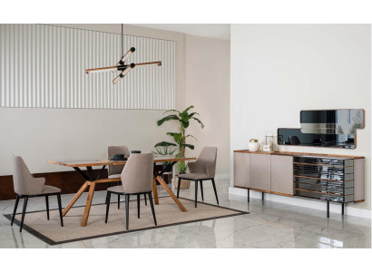 Dining area suite Dining room Dining group Dining room furniture 7-piece Wood Beige