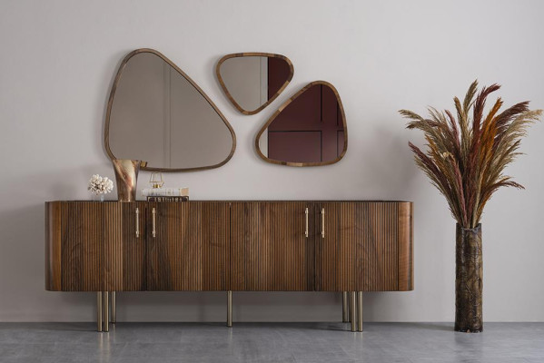 Sideboard ar 3x spoguli, ēdamistabas komplekts, luksusa dizaina mēbeles.