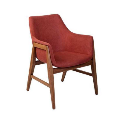 Moderns krēsls ar auduma pārklājumu brūnā sarkanā dizainera audumā, vienvietīgs.