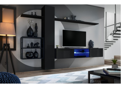 Mājokļa siena Melna siena plaukti dzīvojamā istabā mēbeles Lux dizains Komplekts 5 gab.