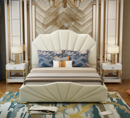 Dizaina ādas gultas viesnīcas divvietīgā gulta guļamistabas mēbeles iekārtojums