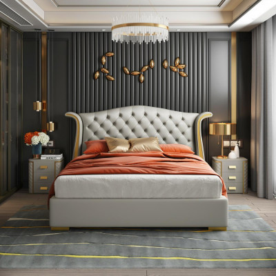Luksusa gulta ādas gultas 180x200 guļamistabai plaukti Chesterfield