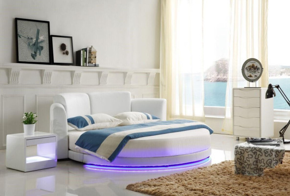 Dizainera gulta Gultas Gultas ar polsteri Apļveida gulta 200x200 Lauva Dvīņu gulta LED