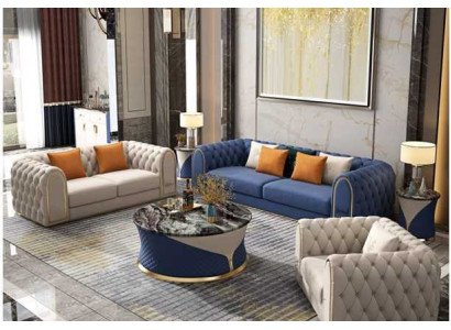 Luksusa dzīvojamās istabas komplekts 3 gabalos Chesterfield modernā stilā dīvāngarnitūra 3+2+1 dizaineris
