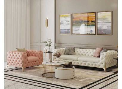 Dzīvojamā istaba Iestatījums Dizains Chesterfield Sofa komplekts Ādas Sēdekļu Polsteris 2 gabali