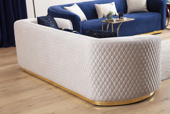 Sofasets trīsvietīgs krēsls no nerūsējošā tērauda mēbeles auduma sēdekli zils 3+3+1