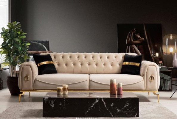 Chesterfield nerūsējošā tērauda mēbeles luksusa dīvāna komplekts ar trim vietām sedz.