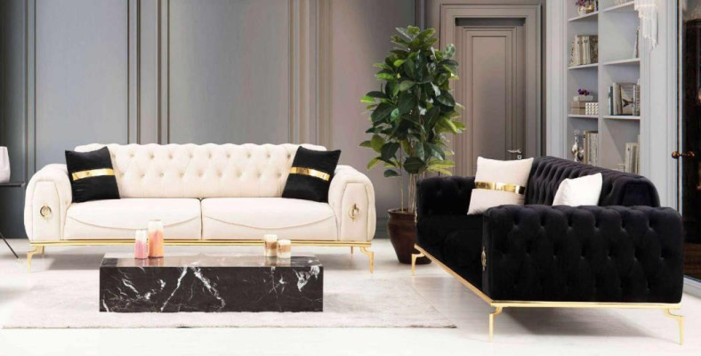 Sofas komplekts Luksusa Chesterfield Sēdvietas komplekts ar trim sēdvietām Melns 3+3 Sēdvietas