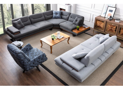 Dizainera 3 daļu dzīvojamā istabas komplekts Stūra sofa L-formas + 3 + 1 sēdētspējas Moderns jauns