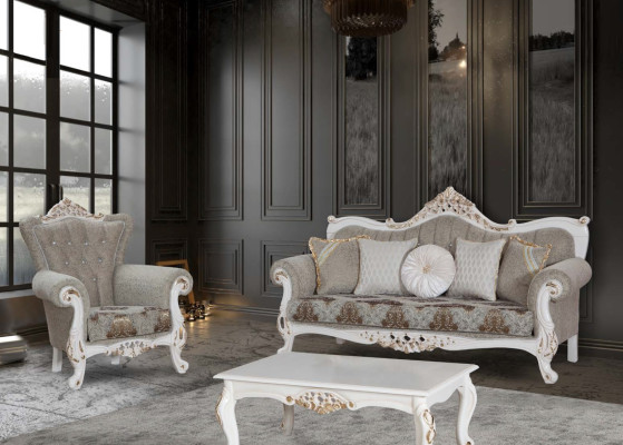 Klasiska sofa ar Chesterfield dizainu dzīvojamā telpā Pelēks dzīvojamā telpa