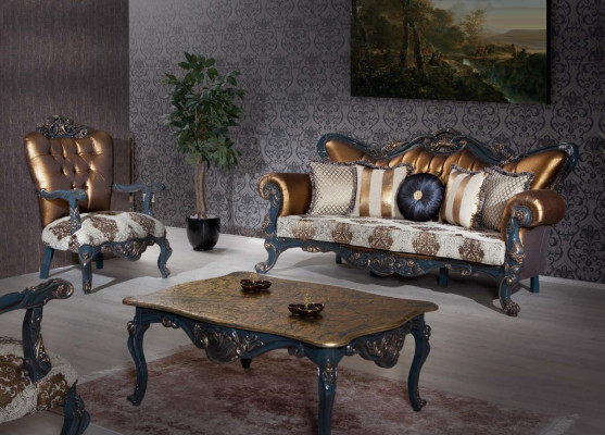 Chesterfield dizaina krēsls ar zelta atzveltni dzīvojamajai istabai.