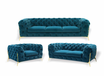 Luksusa Chesterfield dīvāna komplekts ar velvēna pārklājumu 3+2-vietīgam dīvānam.