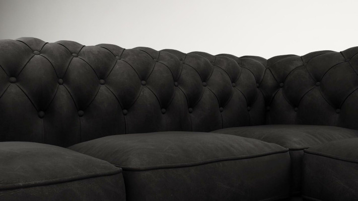 Chesterfield stūra dīvāns L-formas auduma dizaina dīvāns ar šķiedru sēdekli tekstuīls
