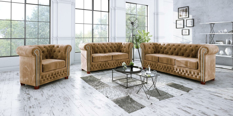 Chestgerfield Sofa komplekts Ar dīvānu Polster Sitz Set 321 vietas Garnituren Dīvāni