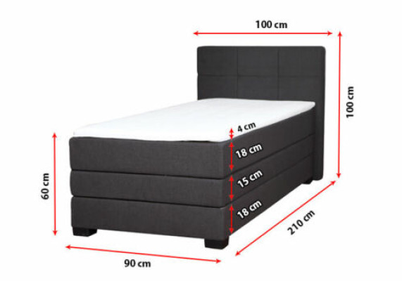 Boxspring gulta viesnīcas gultas 90x200cm komplekts ar gultas kasti, iekļaujot toperu.