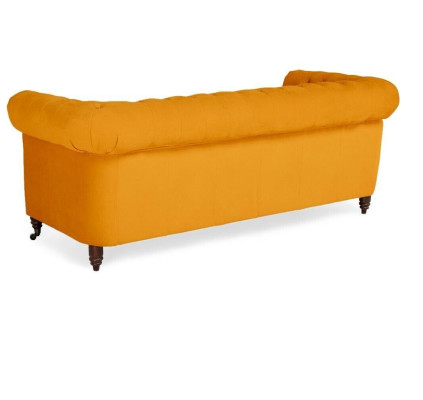 Klasiskā Chesterfield mēbeļu trīsvietīgā sofa tekstila dīvāns izsmalcinātā oranžā dizainā