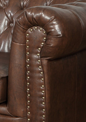 Chesterfield 3 sēdvietu ar ādas pārvalku gulta, dīvāns, mīksta sēdekļa dīvāns.