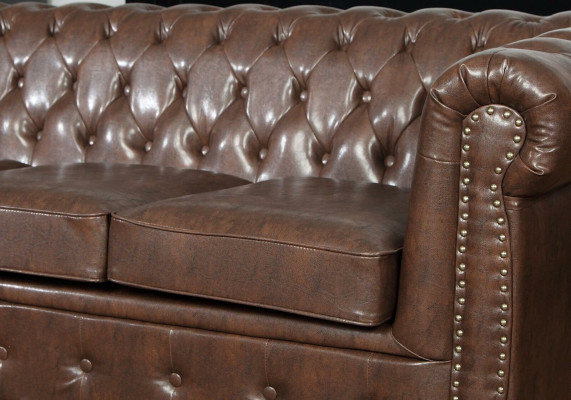 Chesterfield 3 sēdvietu ar ādas pārvalku gulta, dīvāns, mīksta sēdekļa dīvāns.