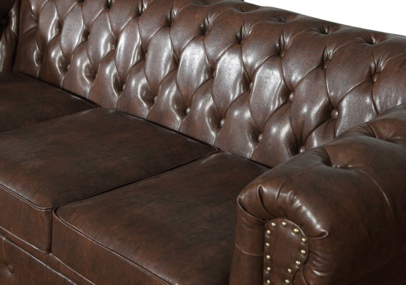 Chesterfield 3 sēdvietu ar ādas pārvalku gulta, dīvāns, mīksta sēdekļa dīvāns.