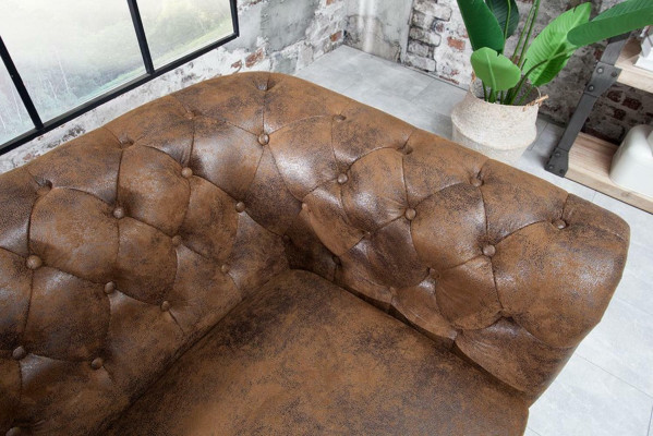 Chesterfield Tekstila Sofas Ģērbts 2 personas auduma dīvāns Dīvāni Brūni divvietīgi.
