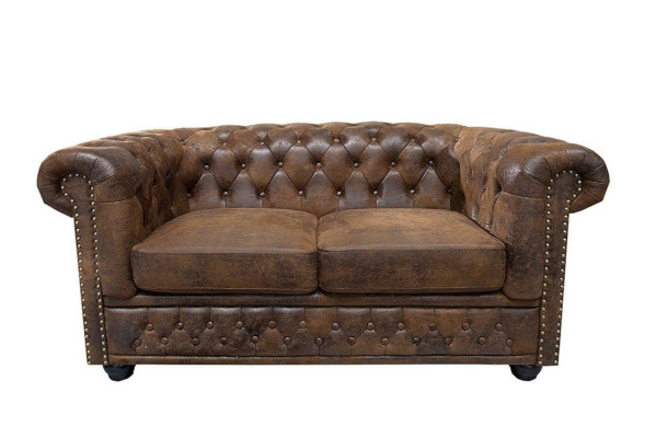 Chesterfield Tekstila Sofas Ģērbts 2 personas auduma dīvāns Dīvāni Brūni divvietīgi.