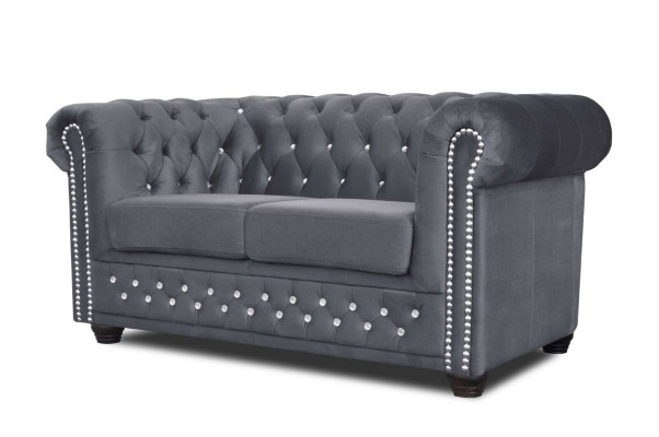 Chesterfield tekstila dīvāns ar diviem vietām, melns divvietīgs dīvāns jauns
