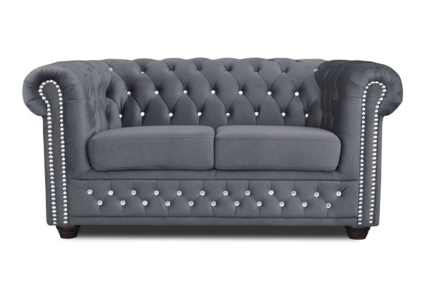 Chesterfield tekstila dīvāns ar diviem vietām, melns divvietīgs dīvāns jauns