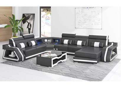 Ecksofa Modern Wohnlandschaft Sofa U Form Groß Ledersofa Braun Sofas - Četrvietīgs moderns stūra dīvāns lielā formā ar bruņu ādas dīvānu.