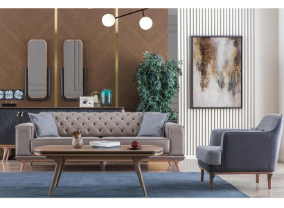 Luksusa modernā dzīvojamā istaba komplekts 4 gab. 4-vietīga gulta audekls mēbeles Jauns