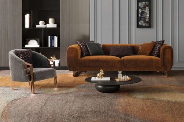 Ganu astoņu divu kresls brūns auduma dīvāns komplektsiksējumi Sofa