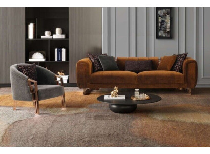 Ganu astoņu divu kresls brūns auduma dīvāns komplektsiksējumi Sofa