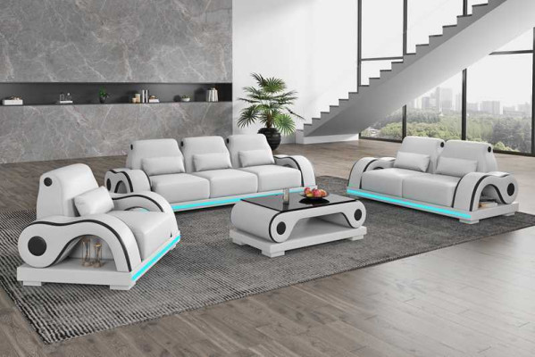 Dīvāngarnitūra Sofagarnitūra Luksusa Komplektēta Baltais Ādas dīvāns Moderns Dīvāns