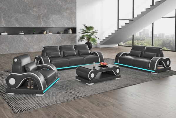 Dīvāngarnitūra Sofagarnitūra Luksusa Komplektēta Baltais Ādas dīvāns Moderns Dīvāns