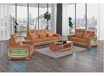Sofas komplekts Luxury Komplektējiet dīvāna komplektu Brūns mākslīgais ādas dīvāns 321