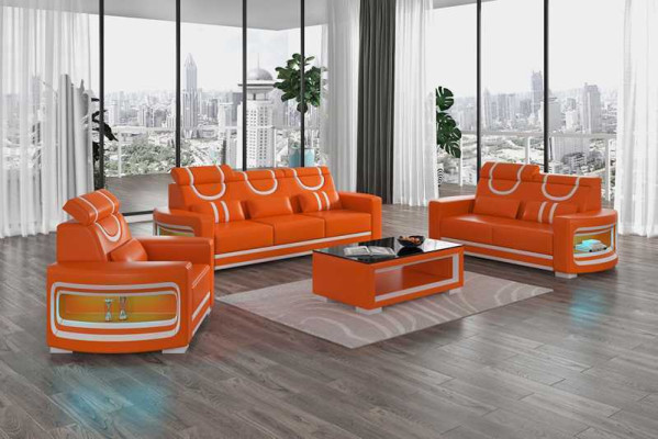 Sofas komplekts Luxury Komplektējiet dīvāna komplektu Brūns mākslīgais ādas dīvāns 321