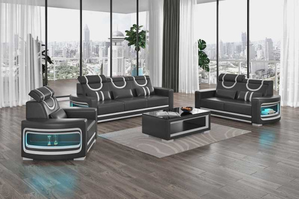 Sofas komplekts Luxury Komplektējiet dīvāna komplektu Brūns mākslīgais ādas dīvāns 321