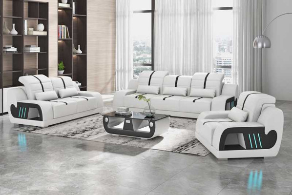 Dīvāns komplekts Luxus Sofa komplektā pilnībā balts mākslīgais ādas dīvāns 321